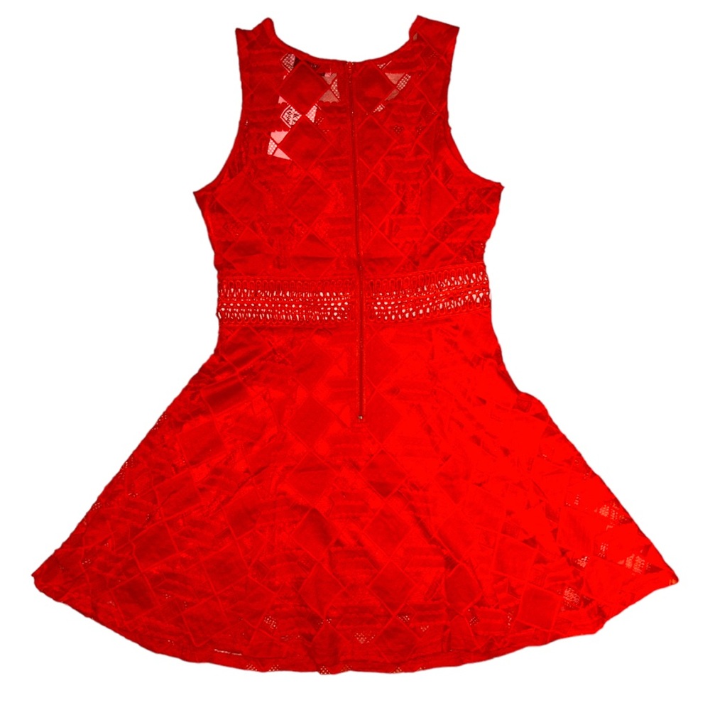 Miss Kelly 1999 Red Eyelet Lace Boho Mini Dress Size S Sleeveless Fit & Flare - Picture 6 of 10